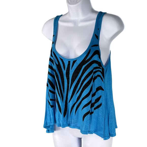 Y2K Vintage Wet Seal Womens M Blue Zebra Print Tank Top Made In USA Flowy Beachy - Picture 4 of 11